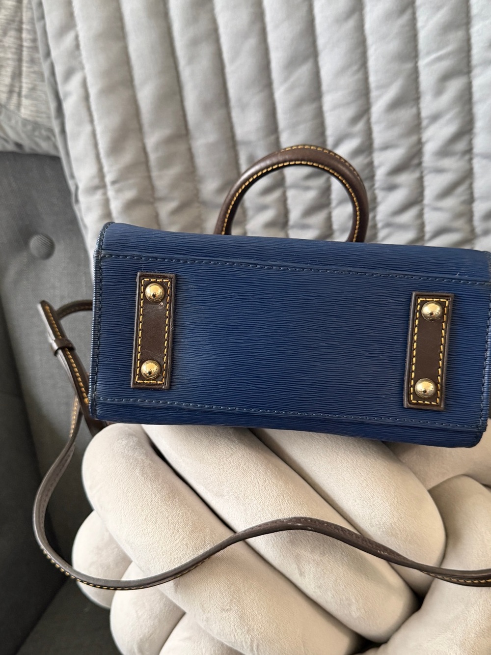 Dooney & Bourke Navy Blue Mini Saffiano Satchel with Brown Trim - Picture 5 of 6